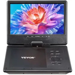 VEVOR tragbarer DVD-Player mit drehbarem HD-Bildschirm (228 mm), eingebauter Akku mit 4 Std. Laufzeit, 2 Lautsprecher, unterstützt Synchronisierung von TV/USB/SD-Karte/CD/DVD, Autoladegerät schwarz