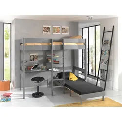 Mid.you Hochbett , Grau , Holz , Kiefer , Höhe ca. 15 cm , seitenverkehrt montierbar , 90x200 cm , Babymöbel & Kindermöbel, Kinderzimmer & Jugendzimmer, Kinderbetten, Hochbetten