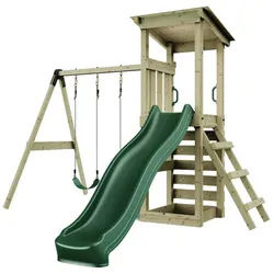 OutdoorToys Spielturm Neapel, aus Holz in Grün mit Kinderschaukel & Rutsche, Kletterwand grün