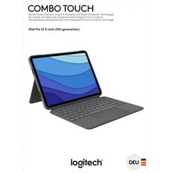 Logitech Tastatur Combo Touch, Smart Connector, grau für Apple iPad Pro 12.9", Gen.5/6, Trackpad, DE, Retail