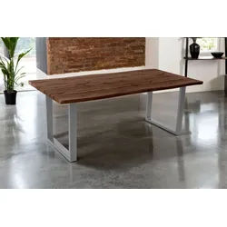SAM® Esstisch Thoran, Holz-Optik Nuss, U-Metallgestell, Baumkante braun 220 cm x 77 cm x 100 cm