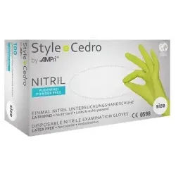 Style Cedro Nitrilhandschuhe, puderfrei, grün, Unsterile Einmalhandschuhe mit Fingerspitzentexturierung, 1 Packung = 100 Stück, Größe XL