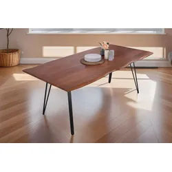 SAM® Baumkantentisch Celine, massives Akazienholz, echte Baumkante, Vierfußgestell aus Metall braun 240 cm x 77 cm x 100 cm