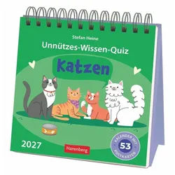 Harenberg Kalender Verlag Tierkalender Unnützes-Wissen-Quiz Katzen Premium-Postkartenkalender 2027 -...