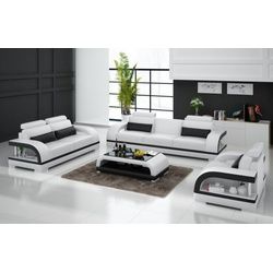 JVmoebel Sofa Designer Sofagarnitur Ledersofa Set 3+2+1 Garnitur Sofa Couch Neu schwarz|weiß