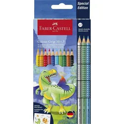 Faber-Castell Buntstift FABER-CASTELL 201545 Buntstifte Jumbo GRIP Dino - 10+3 Farben, Kartone