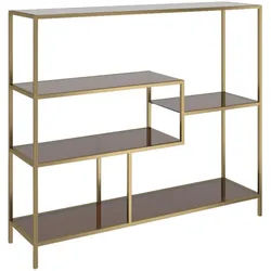 Kare-Design Regal , Goldfarben, Hellbraun , Glas , 5 Fächer , 115x100x30 cm , Wohnzimmer, Regale, Bücherregale