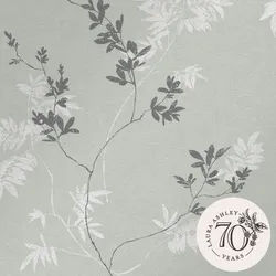 Laura Ashley Vliestapete Mari 1000x52cm , Grün , Papier, Kunststoff , Baum/Pflanze/Natur , Rechteckig , 52x1000 cm , FSC Mix ,
