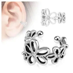 Order & Smile Schmuck Ohrklemme Ear Cuff Ohrklemme „Blumen“ silberfarben
