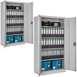tectake Aktenschrank 2er Set, 180 x 90 x 40 cm,grau , Grau , Metall , 90x180x40 cm , Arbeitszimmer, Aktenschränke