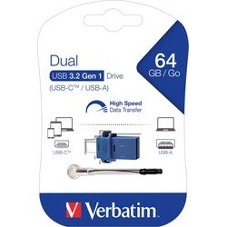 Verbatim USB 3.2 OTG Stick 64GB, Dual Drive Typ-A-C, (R) 110MB/s, (W) 20MB/s, Retail-Blister