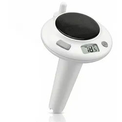 BEARWARE Schwimmthermometer Solar Poolthermometer, Schwimmthermometer Temperaturanzeige, Funk, Set 1-tlg., 3-in-1 Set: Basisstation (DCF-Uhr/Wecker), Pool-Schwimmer, Außensensor, Wassertemperatur, Solarpanel, USB-C, Display, digital, für Whirlpool grau|weiß