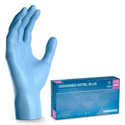 ARNOMED Nitril Blue Einmalhandschuhe, puderfrei, blau, Unsterile Nitrilhandschuhe mit praktischem Rollrand, 1 Karton = 10 Packungen à 100 Stück, Größe XS