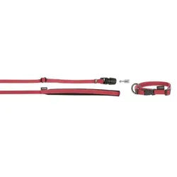 KERBL GoLeyGom Set, Halsband + Bandleine mit Adapter 15mm x 29-45cm, 1cm x 1,4-2m, rot, S, max.15kg