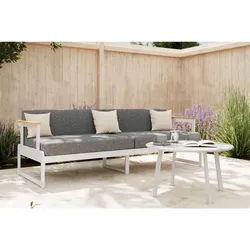 Ambia Garden Loungesofa , Weiß , Holz, Metall , Akazie , Hartholz , Füllung: Baumwollfüllung, Vlies, Komfortschaum,Baumwollfüllung, Vlies, Komfortschaum , 192x57x73 cm , UV-beständig , Gartenmöbel, Loungemöbel, Lounge-Serien