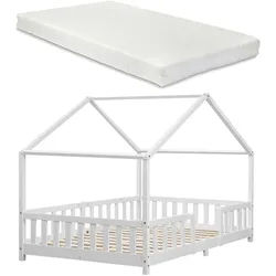 [en.casa] Hausbett Treviolo mit Matratze , Weiß , Textil , Kiefer , 120x200 cm , Babymöbel & Kindermöbel, Kinderzimmer & Jugendzimmer, Kinderbetten, Spielbetten
