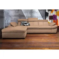 Ecksofa EXXPO - SOFA FASHION "Salerno, Funktionssofa, Breite 280cm, hoher Sitzkomfort, L-Form", braun (cappuccino), B:280cm H:77cm T:170cm, Microfaser-Primabelle (100% Polyester);NaturLEDER;Kunstleder;Lederfaserstoff;Luxus-Microfaser Lederoptik, Sofas, Ecksofa, inkl. Kopf- und Armteilverstellung, wahlweise mit Bettfunktion