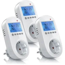 BEARWARE 3x Steckdosen Thermostat für Heiz & Klimageräte Individuell programmierbar / LCD-Display