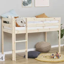 Mid.you Hochbett , Kieferfarben , Holz , Kiefer , vollmassiv , H2 , Höhe ca. 9 cm , 70x160 cm , für Rollrost geeignet , Babymöbel & Kindermöbel, Kinderzimmer & Jugendzimmer, Kinderbetten, Hochbetten