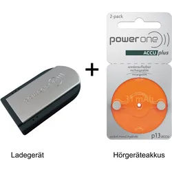 PowerOne Hörgeräte-Bundle – Pocketcharger + P13 PR48 ACCUplus (2er Pack)