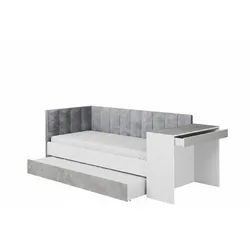 Deine Möbel 24 Jugendbett Fabian 90/200 cm in Weiß/Beton links , Weiß, Grau , Holzwerkstoff, Textil , 90x200 cm , Babymöbel & Kindermöbel, Kinderzimmer & Jugendzimmer, Kinderbetten, Kinderbetten & Jugendbetten
