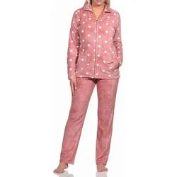 Normann Relaxanzug Kuscheliger Damen Hausanzug aus Coralfleece in Tupfen Punkte Optik rosa 36/38
