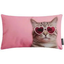 Magma Heimtex Dekokissen Wendekissen ca. 30x50 cm lustige Katze, Digitaler Druck Vorder- und Rückseite bedruckt für Katzenfans rosa