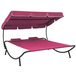 vidaXL Gartenliege Sonnenliege mit Sonnendach und Kissen Rosa rosa