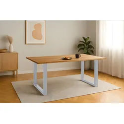 SAM® Esstisch Catu, massives Eichenholz, Baumkante, Metallgestell U-Form beige 280 cm x 77 cm x 100 cm