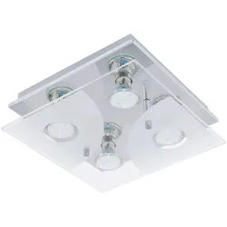 Eglo Deckenleuchte , Weiß, Chromfarben , Metall, Glas , quadratisch , 25x8.5x25 cm , Lampen & Leuchten, Innenbeleuchtung, Deckenleuchten, Deckenleuchten