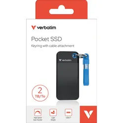 Verbatim SSD 2TB, USB 3.2, Typ-C, Pocket, schwarz-blau (R) 1000MB/s, (W) 1000MB/s, Keyring, Retail-Blister