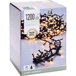 LED-Clusterlichterkette warmweiß, 1200 LEDs, Grünes Kabel, Innen/Außen, 27m