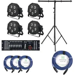 Showlite FLP-5x9W Scheinwerfer 4 x Set inkl. Showlite Master Pro USB, Stativ & Kabel