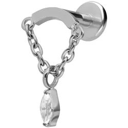 Titan Labret mit Innengewinde BOGEN + KETTE + KRISTALLTROPFEN