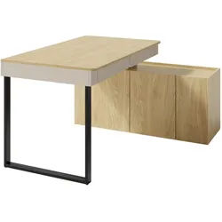 Deine Möbel 24 Kinderschreibtisch Libu 10 multifunktional in Sandbeige / Geölte Eiche , Beige, Eichefarben , Holzwerkstoff , 2 Schubladen , 228x75x140 cm , Babymöbel & Kindermöbel, Kinderzimmer & Jugendzimmer, Kinderschreibtische