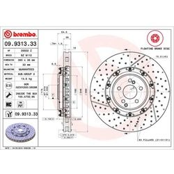 Bremsscheibe BREMBO 09.9313.33, vorne, belüftet, geschlitzt, hochkarbonisiert, 1 Stück