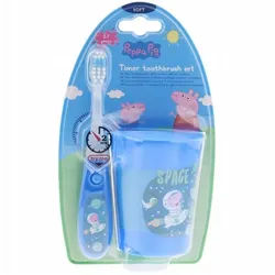 Karsten International Elektrische Kinderzahnbürste Peppa Pig Zahnbürste mit Timer & Becher – spielerisches Zähneputzen!