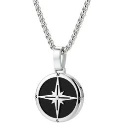 KARMA Kette mit Anhänger Halskette Herren mit Anhänger Kompass wasserfest antiallergisch (PVD beschichtet - lange haltbar, Herrenkette 60cm mit Erbskette), Herrenschmuck Geschenk schwarz|silberfarben