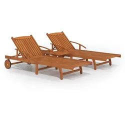 vidaXL Gartenliege NA 2x Gartenliege Holzliege Rollliege Sonnenliegen Set mit Tisch Massi braun
