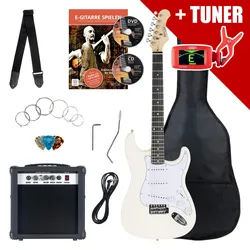 Rocktile Banger's Pack E-Gitarren Set White inkl. Verstärker, Tasche, Stimmgerät, Kabel, Gurt, Saiten und Schule inkl. CD/DVD