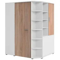 Carryhome Begehbarer Eckschrank , Weiß, Eichefarben , Holzwerkstoff , 16 Fächer , 124x199x148 cm , Made in Germany , Typenauswahl, Beimöbel erhältlich, umfangreiches Zubehör erhältlich, in verschiedenen Holzdekoren erhältlich , Schlafzimmer, Kleiderschränke, Eckschränke