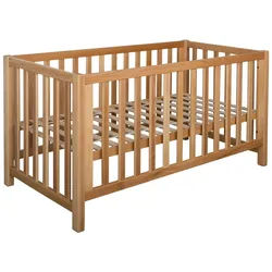 Bubema Nils classic – Babybett aus massiver Buche, umwandelbar in Sofa, inkl. Rollrost - 60x120 cm/Natur geölt