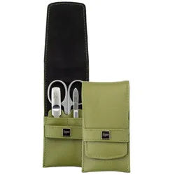 nippes Solingen Maniküre-Etui Maniküre Set "Verde" mit Etui aus veganer Lederalternative, 3-teilig, 3 tlg., Instrumente aus rostfreiem Edelstahl, Eukalyptus Leder grün