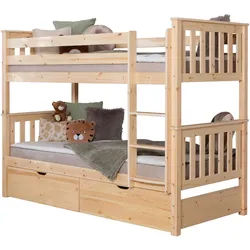 Mid.you Etagenbett , Naturfarben , Holz , Kiefer , massiv , Höhe ca. 18 cm , 90x200 cm , Bettkasten, in verschiedenen Holzdekoren erhältlich, nur für Rollroste geeignet , Babymöbel & Kindermöbel, Kinderzimmer & Jugendzimmer, Stockbetten