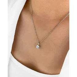 DANIEL CLIFFORD Kette mit Anhänger 'Marlene' Damen Halskette Silber 925 Figaro-Kette Anhänger Solitär (inkl. Verpackung), größenverstellbare Silberkette 45cm mit rundem Kristall Anhänger weiß silberfarben