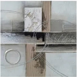 Monee Ölgemälde , Braun, Grau, Schwarz, Weiß , Holz, Textil , Tanne , massiv , quadratisch , 55x55 cm , Keilrahmen , Bilder & Rahmen, Bilder, Ölbilder