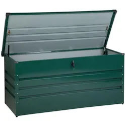 Beliani Auflagenbox Stahl dunkelgrün 132/62 cm Cebrosa , Grün , Metall , 132x64x62 cm , Aufbewahrung & Schutzhüllen, Gartenboxen