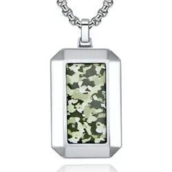 Karisma Schmuck Dog Tag Anhänger Armee Camouflage Militär Epoxyharz Edelstahl Kette Vicenza 3mm Dicke, Männerschmuck 50cm Kette