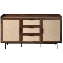 SIDEBOARD im Nussbaumdekor, 2 Türen, 3 Schubladen mit Fronten aus Stoff 140/39,5/79 cm
