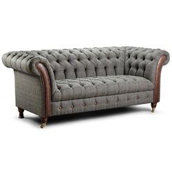 Casa Padrino Chesterfield-Sofa Luxus Chesterfield 2er Sofa Grau / Dunkelbraun 200 x 95 x H. 85 cm - Wohnzimmer Sofa mit Echtleder - Chesterfield Wohnzimmer Möbel